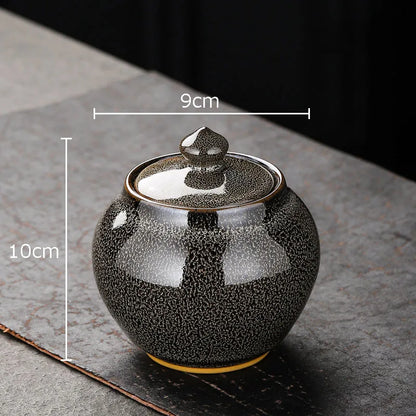 Tin Teh Tekstur Bercat Dimeterai Balang Penyimpanan Caddy Teh Seramik dengan Penutup Meja Kopi Hiasan Meja Balang Umum Tin Candy