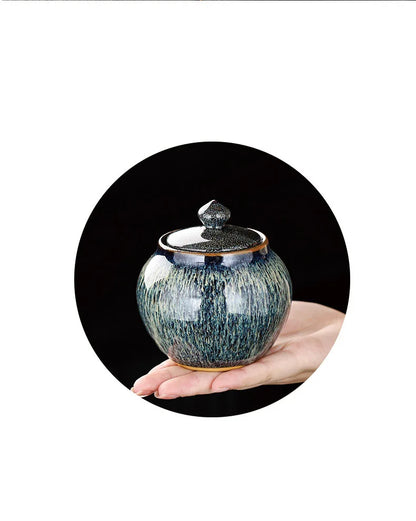 Tin Teh Tekstur Bercat Dimeterai Balang Penyimpanan Caddy Teh Seramik dengan Penutup Meja Kopi Hiasan Meja Balang Umum Tin Candy