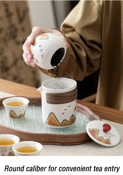 Elegant Chinese-Style Ceramic Tea Set – 4 Cups, Teapot & Tea Canister in Gift Box