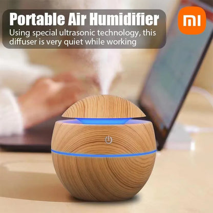 Xiaomi USB Ultrasonic Aroma Diffuser & Cool Mist Humidifier – Wood Grain Design for Home & Office