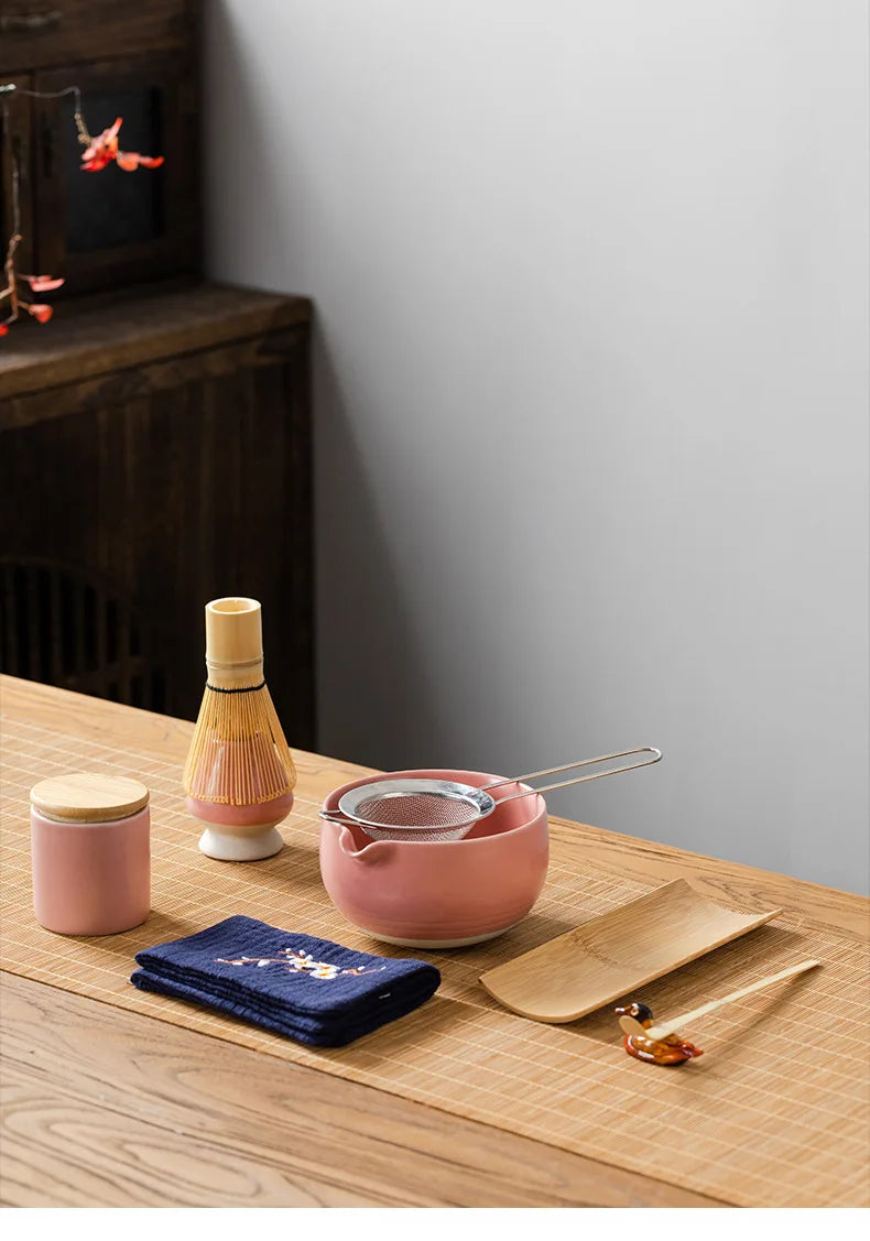 9PCS Japanese Matcha Set with Ceramic Bowl Bamboo Matcha Whisk and Tea Scoop for Tea Lovers Gifts Tea-Making Tools Accessories