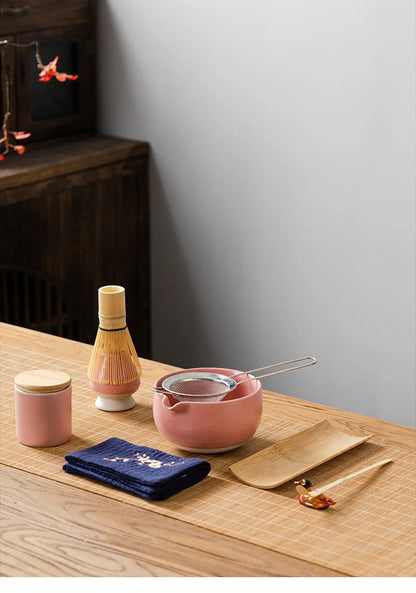 9PCS Japanese Matcha Set with Ceramic Bowl Bamboo Matcha Whisk and Tea Scoop for Tea Lovers Gifts Tea-Making Tools Accessories