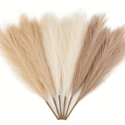 6PCS Artificial Pampas Grass – Fluffy Faux Reed Bouquet for Home, Wedding & Event Décor (Multiple Colors)