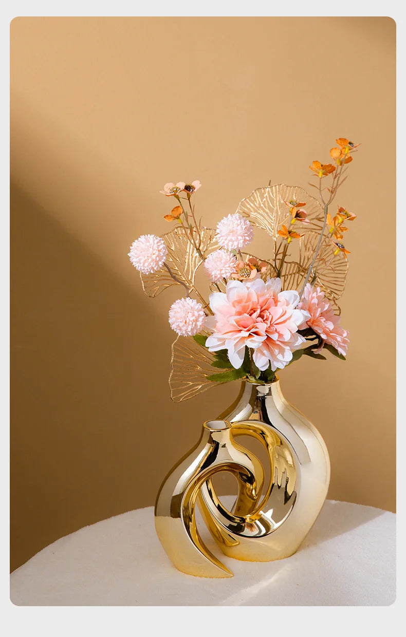 Hollow Out Embrace Ceramic Vase – Modern Irregular Cross-Shaped Tubular Design