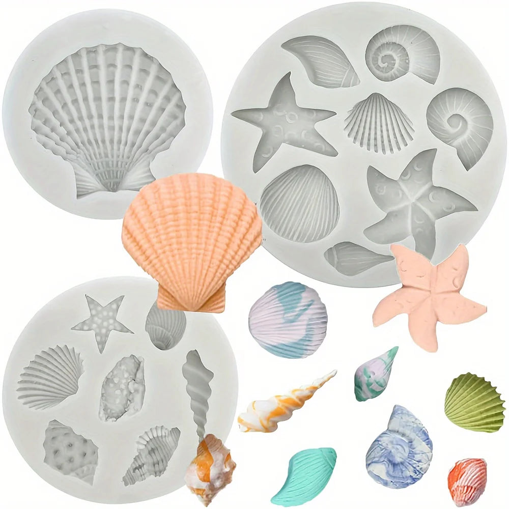 3PCS Ocean-Themed Silicone Molds – Conch, Starfish & Coral for Baking & Crafts