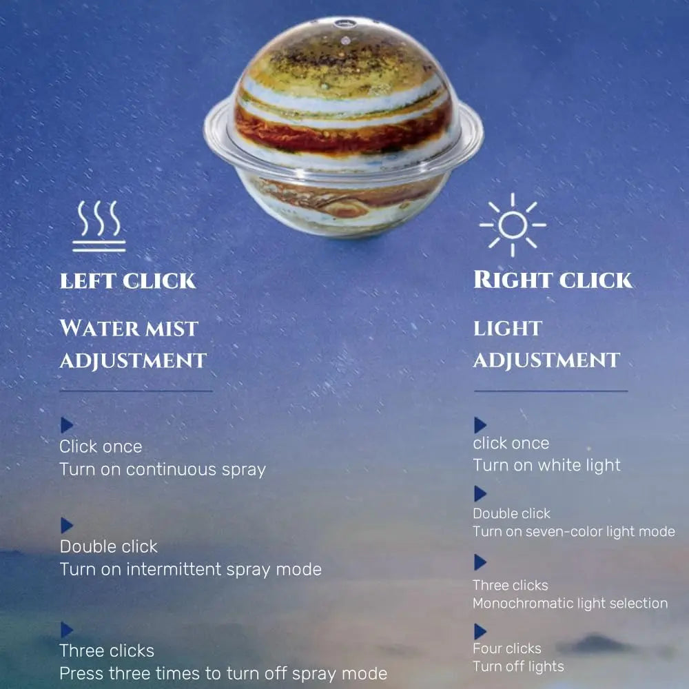 3-in1 Galaxy/Planet Humidifier 7 Colors Night Lamp Portable Aromatherapy Diffuser USB Kids Quiet Atmosphere Creative Gift Deco
