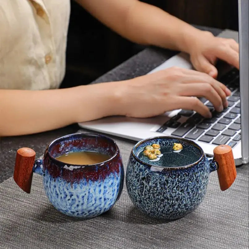 Creative Retro Heavy Coarse Clay Mug 220ml Ceramic Kiln Transmutation Tea Coffee Cup Wooden Bar