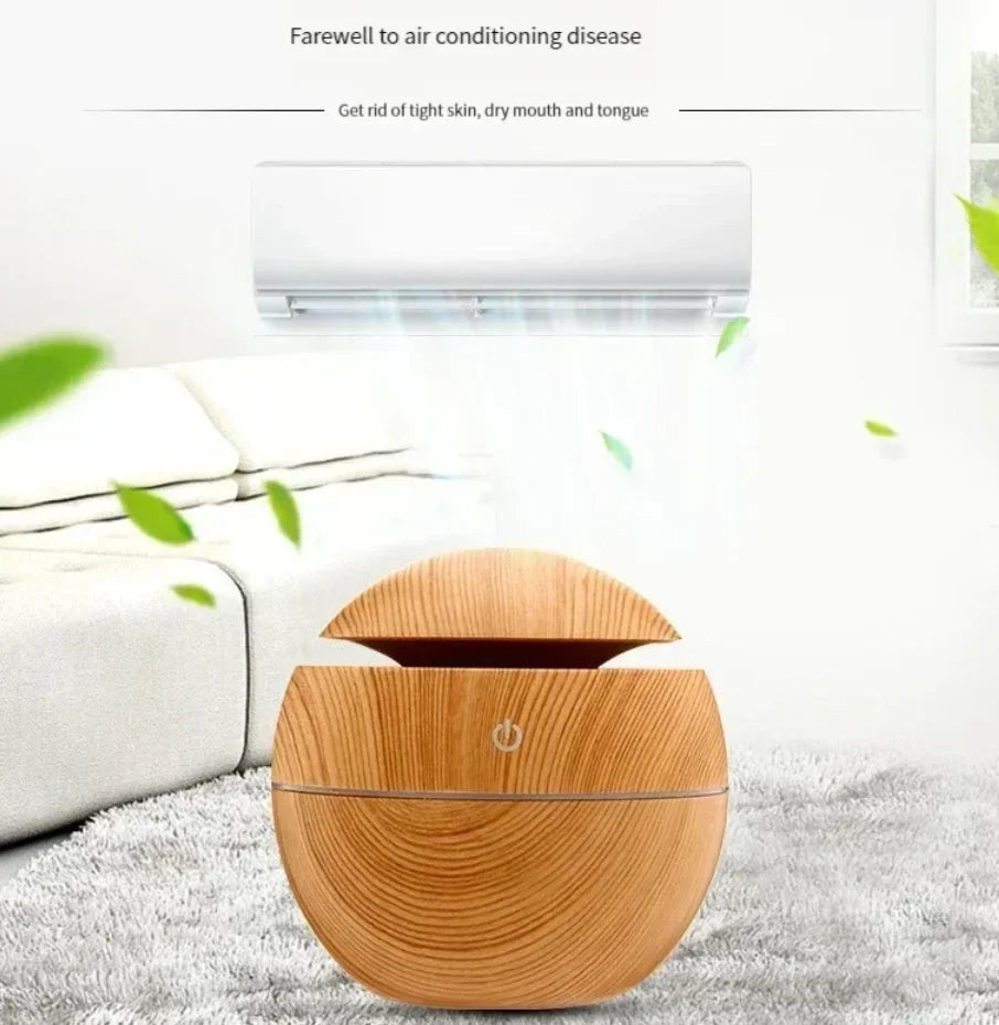 Xiaomi USB Ultrasonic Aroma Diffuser & Cool Mist Humidifier – Wood Grain Design for Home & Office