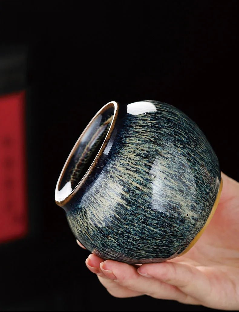 Tin Teh Tekstur Bercat Dimeterai Balang Penyimpanan Caddy Teh Seramik dengan Penutup Meja Kopi Hiasan Meja Balang Umum Tin Candy