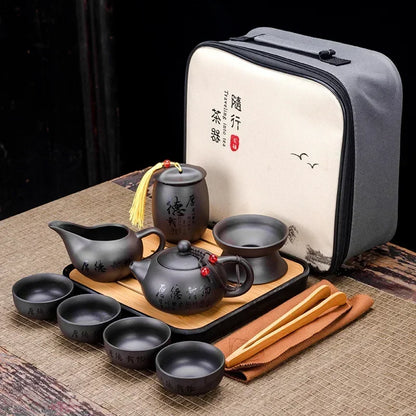 Chinese Kung Fu Tea Set Sand Ceramic Teapot Set Travel Kong Fu Tea Kit Gift Porcelain Purple Sand Pot Infuser Ceramic Tea Set
