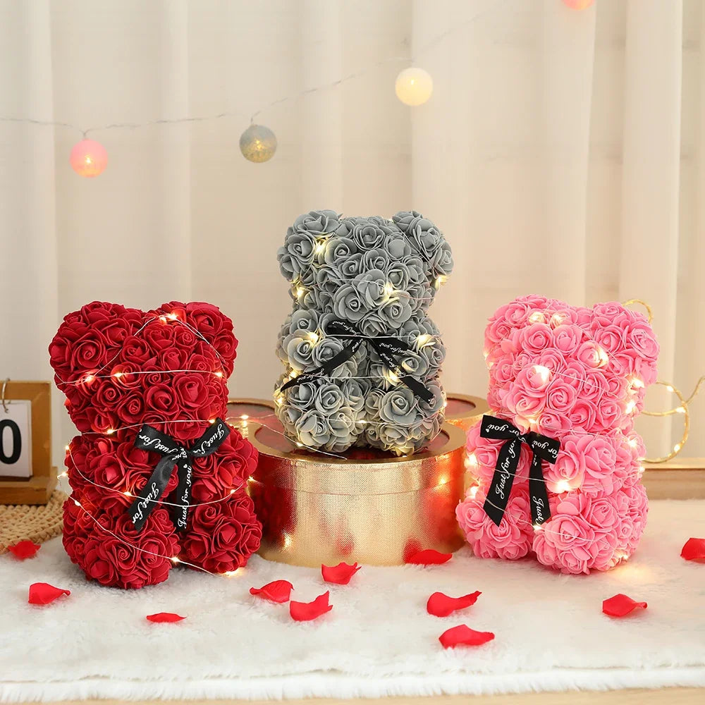 25cm Eternal Rose Teddy Bear – Hadiah Romantik dengan Kotak Paparan 