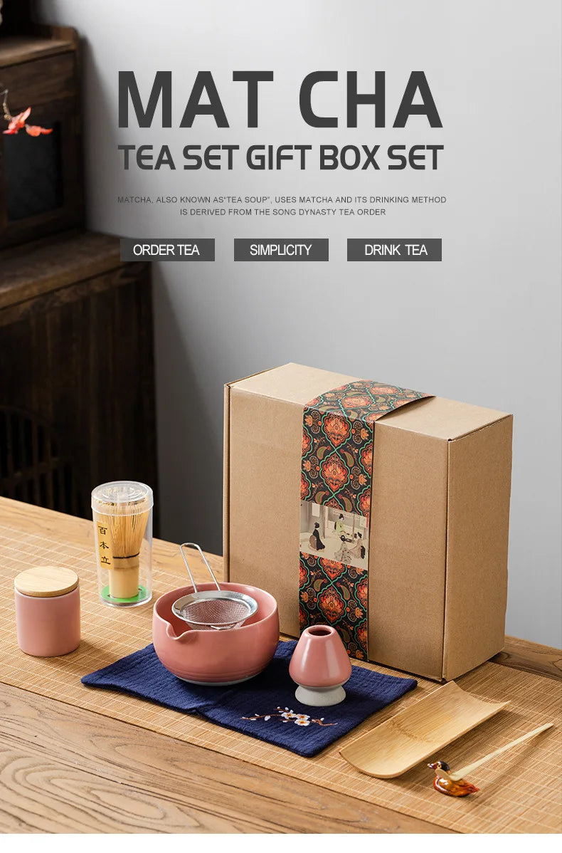 9PCS Japanese Matcha Set with Ceramic Bowl Bamboo Matcha Whisk and Tea Scoop for Tea Lovers Gifts Tea-Making Tools Accessories