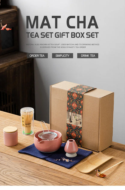 9PCS Japanese Matcha Set with Ceramic Bowl Bamboo Matcha Whisk and Tea Scoop for Tea Lovers Gifts Tea-Making Tools Accessories
