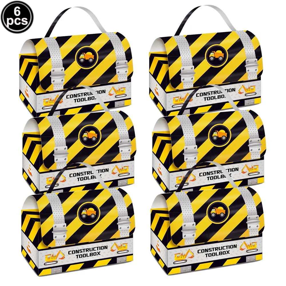 Construction Vehicle Theme Party Gift Boxes – Excavator & Engineering Design for Kids' Birthday Decor