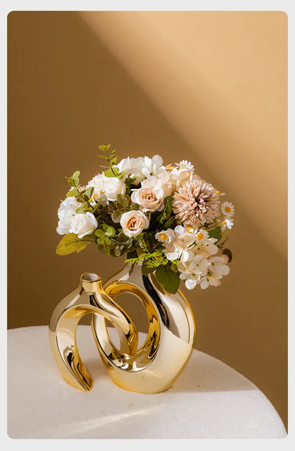 Hollow Out Embrace Ceramic Vase – Modern Irregular Cross-Shaped Tubular Design