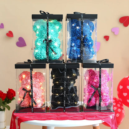 25cm Eternal Rose Teddy Bear – Hadiah Romantik dengan Kotak Paparan 