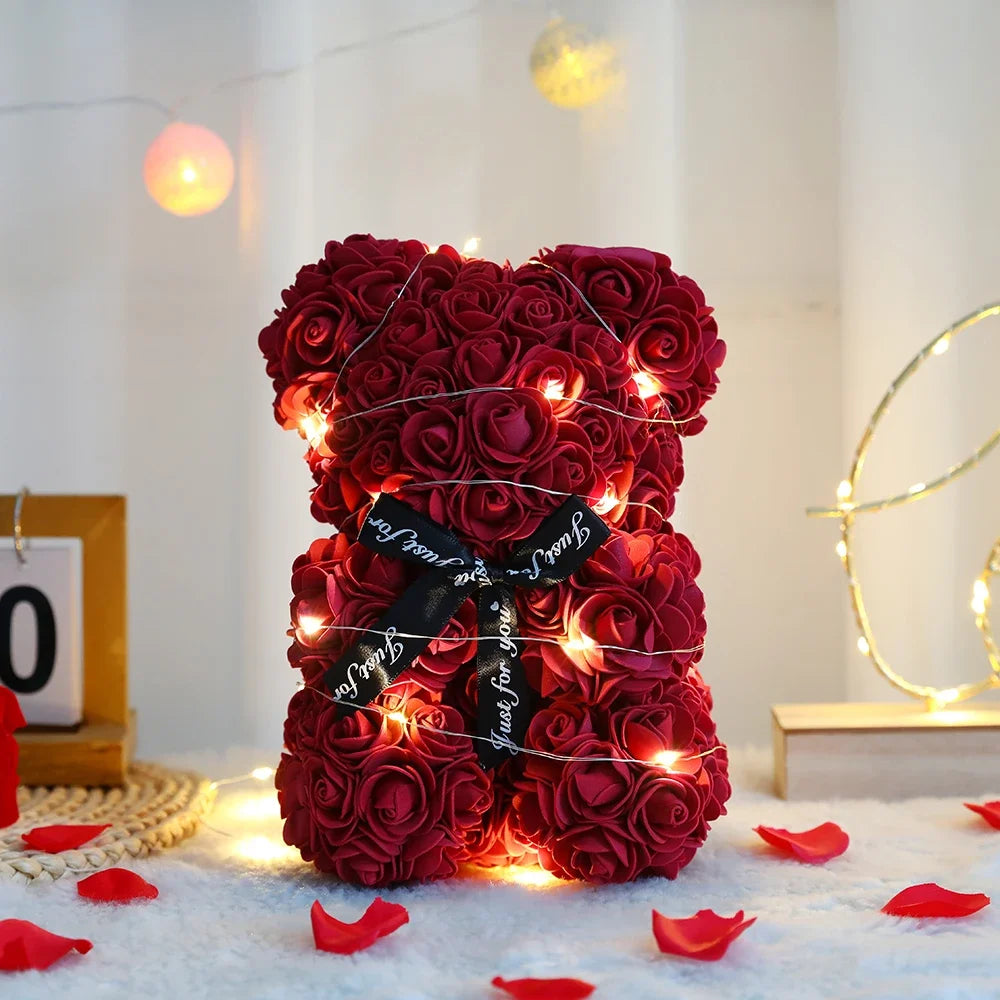 25cm Eternal Rose Teddy Bear – Hadiah Romantik dengan Kotak Paparan 