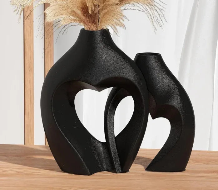 Hollow Out Embrace Ceramic Vase – Modern Irregular Cross-Shaped Tubular Design