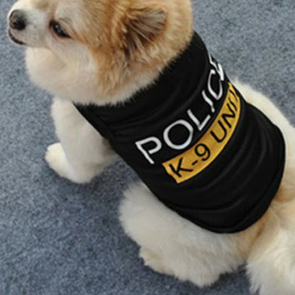 Sut Polis Pakaian Anjing Cosplay Hitam Vest Elastik Puppy T-Shirt Aksesori Kot Pakaian Kostum Pakaian Haiwan Peliharaan untuk Anjing Kucing