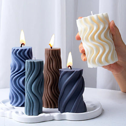 Wavy Stripe Silicone Candle Mold – Elegant DIY Twisted Pillar Candlestick Maker
