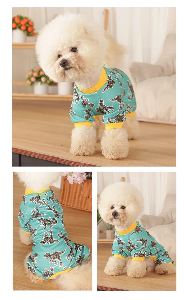 Dog Pajama for Small Dogs Cotton Soft Material Stretchable Puppy Clothes for Chihuahua Yorkie Dinosaurs Design Pet Apparel