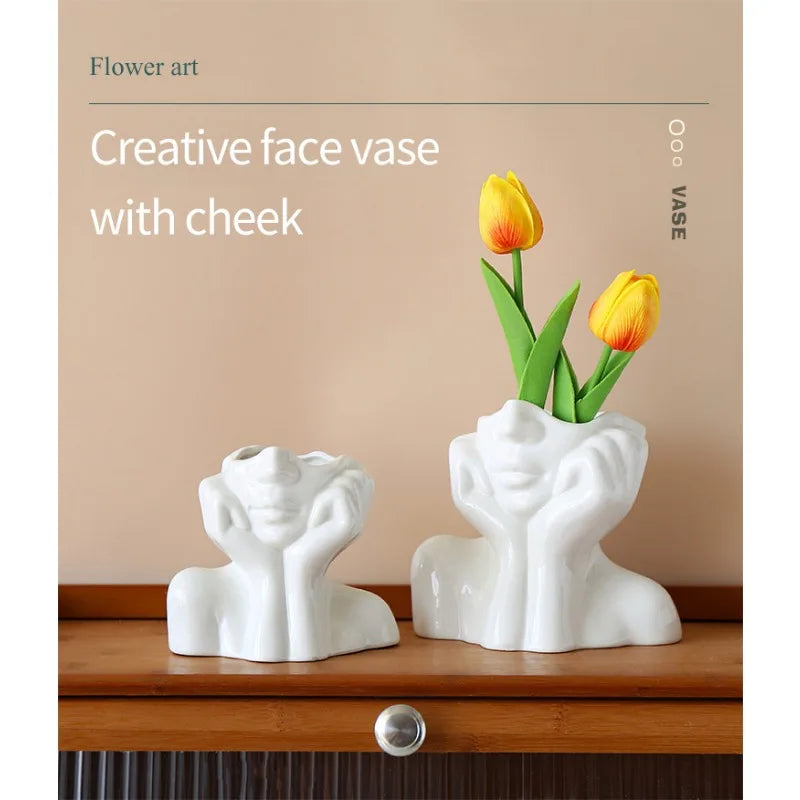 Pasu Bunga Muka Manusia Seramik Mudah Moden Pasu Bunga Tumbuhan Kepala Manusia Pasu Bunga Seni Nordic Hiasan Ruang Tamu Rumah