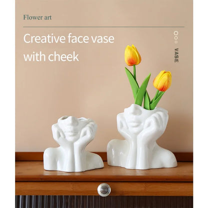 Pasu Bunga Muka Manusia Seramik Mudah Moden Pasu Bunga Tumbuhan Kepala Manusia Pasu Bunga Seni Nordic Hiasan Ruang Tamu Rumah