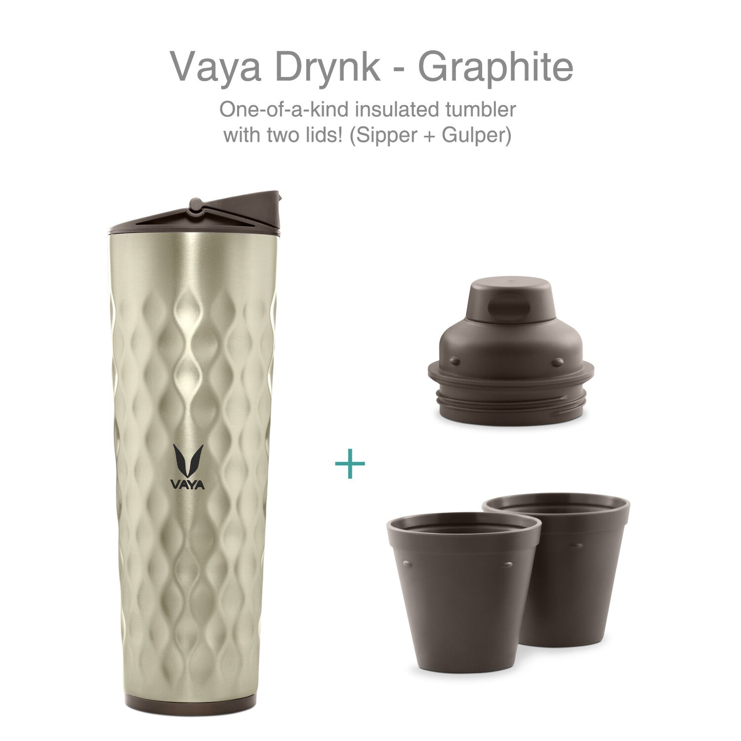 Drynk 3 in 1 Stainless Steel Water Bottle (Tumbler+Sipper+Gulper) with 2 Cups, 600 ml