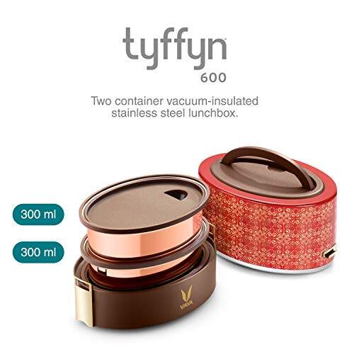Tyffyn Copper-Finished Stainless Steel Lunch Box, 600 ml, 2 Containers