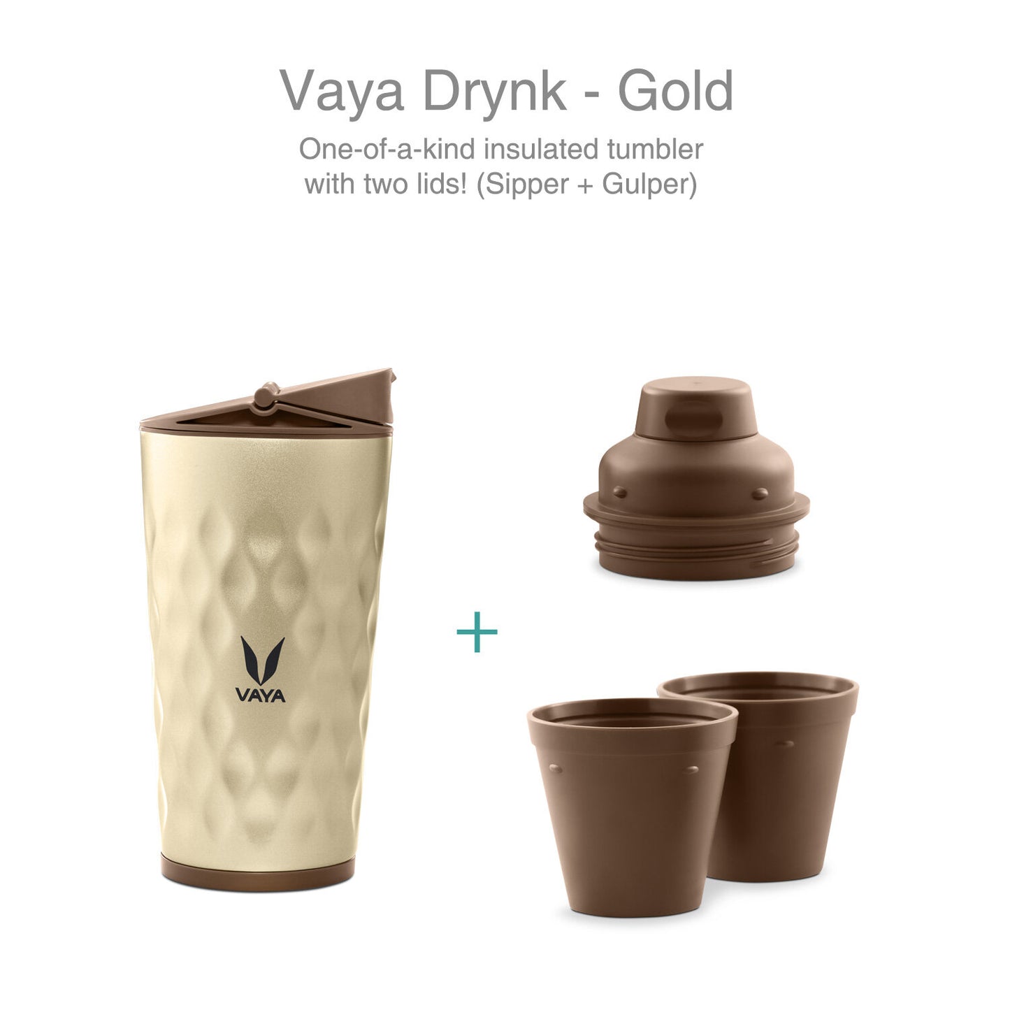 Drynk 350 ml 3 in 1 Vacuum Insulated Stainless Steel Gulper and Sipper Water Bottle (Tumbler+Sipper+Gulper) with 2 Cups, Thermos Flask