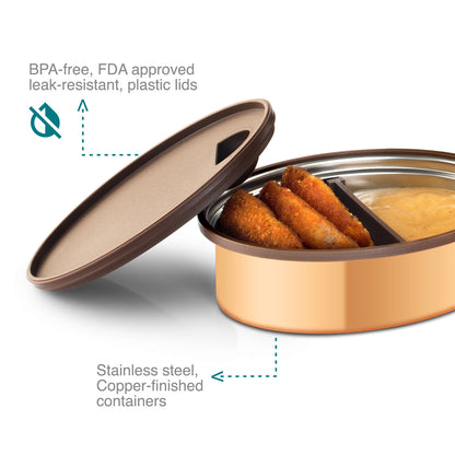 Tyffyn Jumbo Copper-Finished Stainless Steel Lunch Box Without Bagmat, 1300 ml, 4 Containers