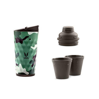 Drynk 350 ml 3 in 1 Vacuum Insulated Stainless Steel Gulper and Sipper Water Bottle (Tumbler+Sipper+Gulper) with 2 Cups, Thermos Flask