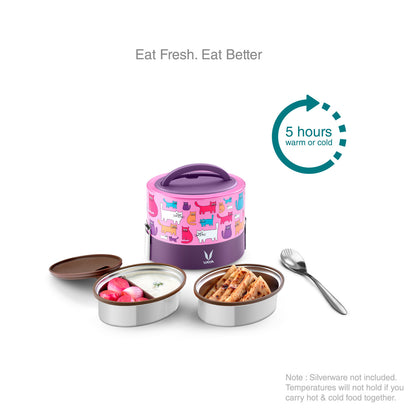 Tyffyn Polished Stainless Steel Lunch Box for Kids Without Bagmat, 600 ml, 2 Containers