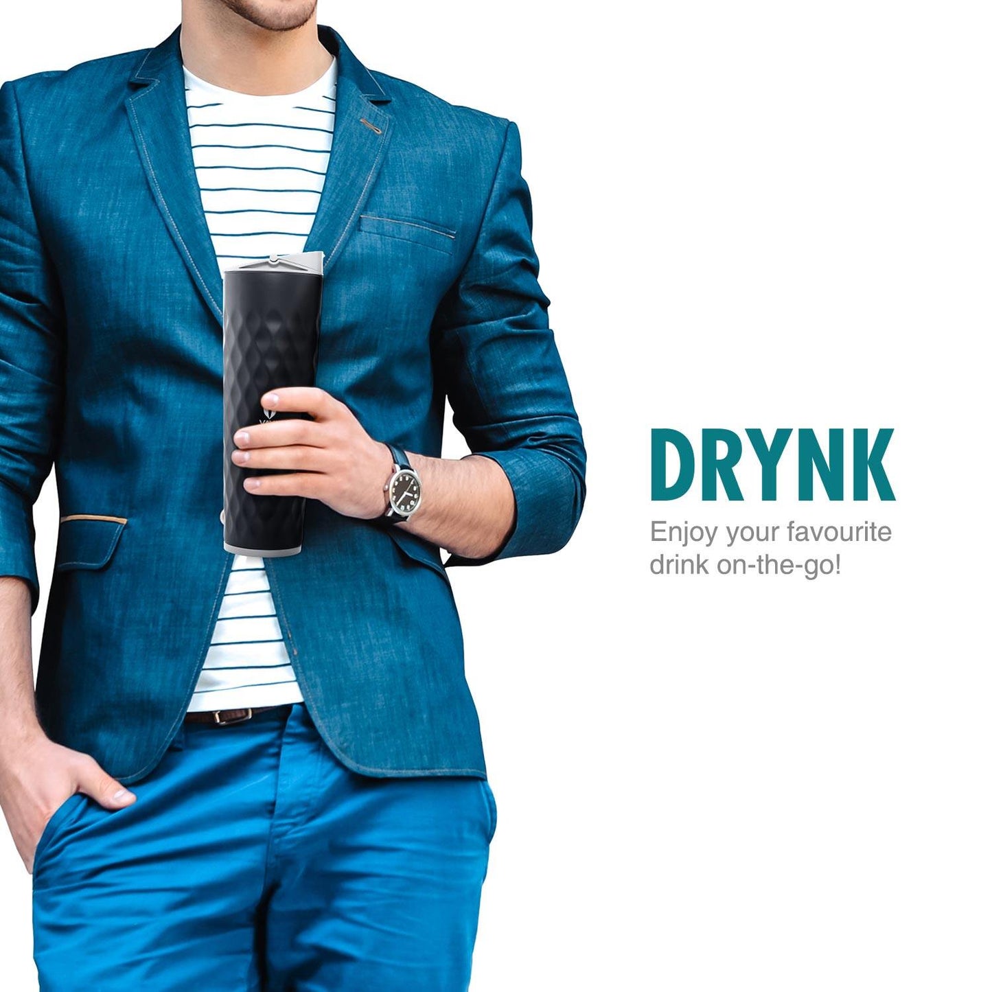 Drynk 3 in 1 Stainless Steel Water Bottle (Tumbler+Sipper+Gulper) with 2 Cups, 600 ml