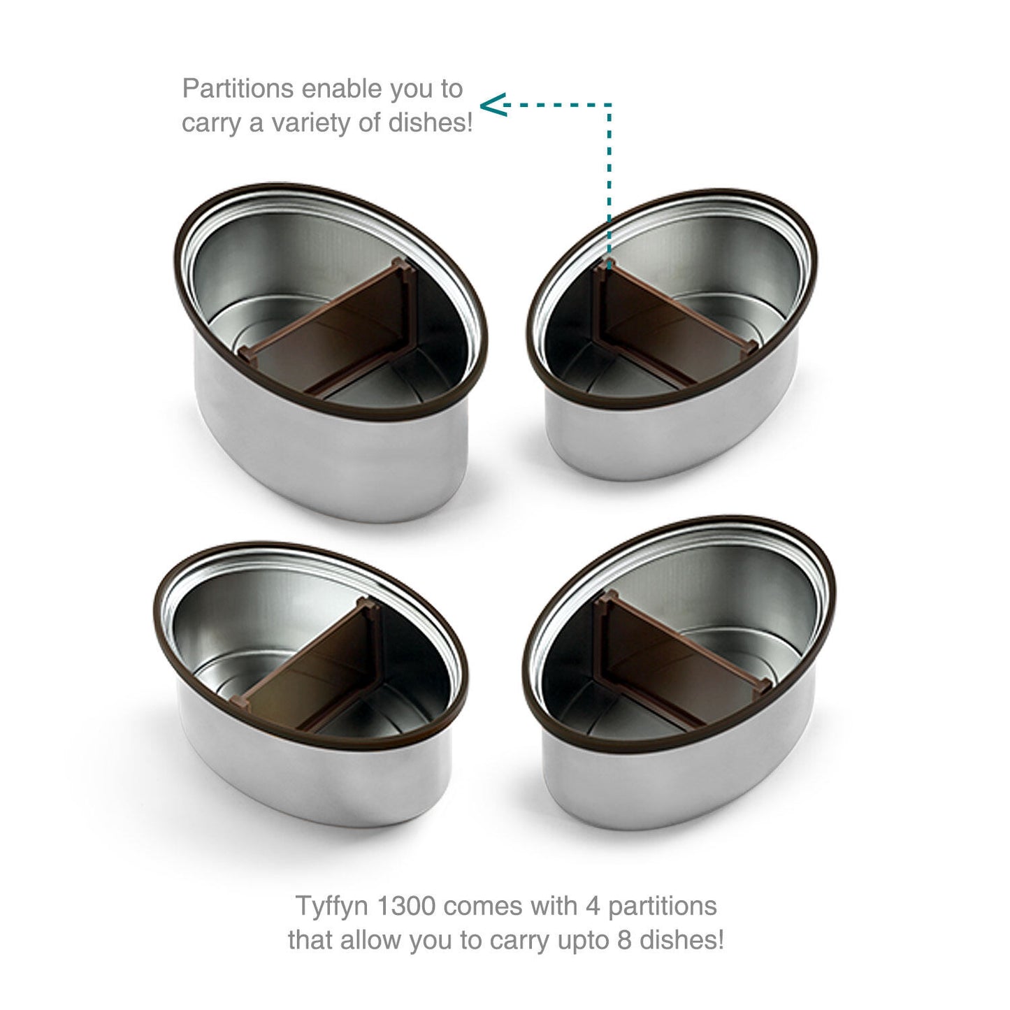 Tyffyn Jumbo Black Polished Stainless Steel Lunch Box Without Bagmat, 1300 ml, 4 Containers, Black