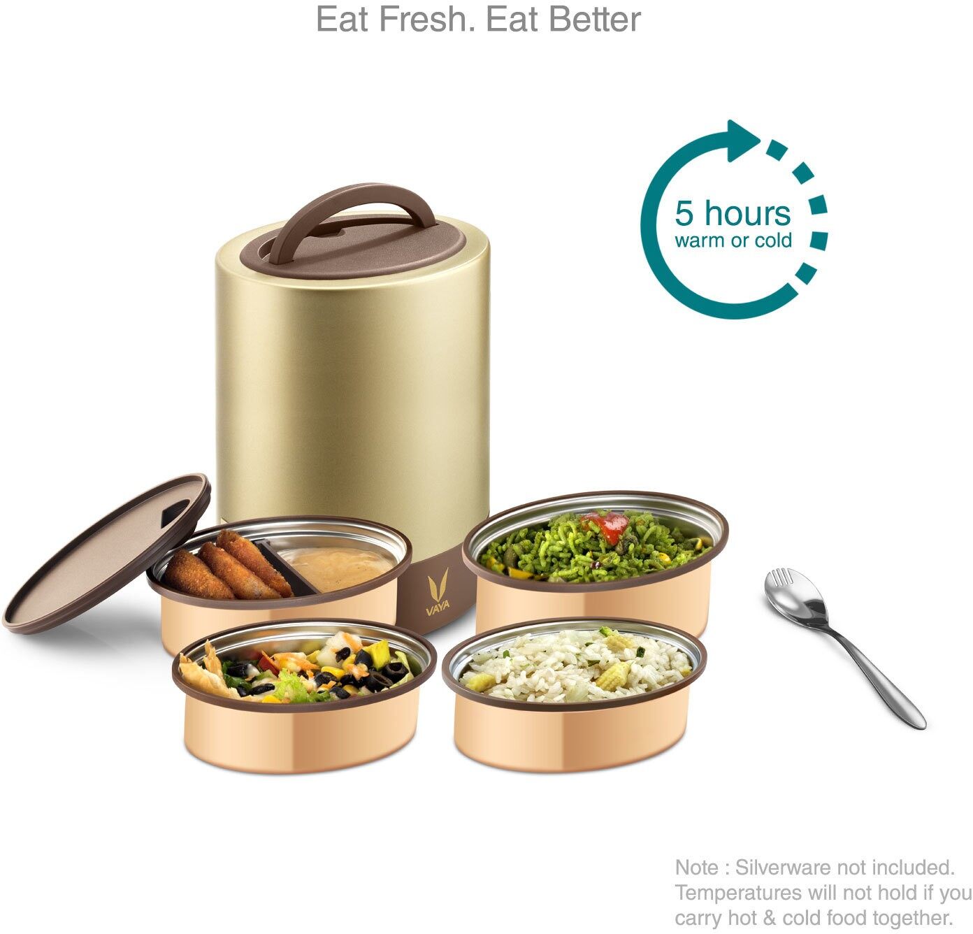 Tyffyn Jumbo Copper-Finished Stainless Steel Lunch Box Without Bagmat, 1300 ml, 4 Containers