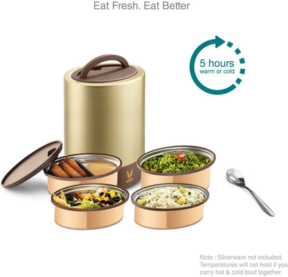 Tyffyn Jumbo Copper-Finished Stainless Steel Lunch Box Without Bagmat, 1300 ml, 4 Containers