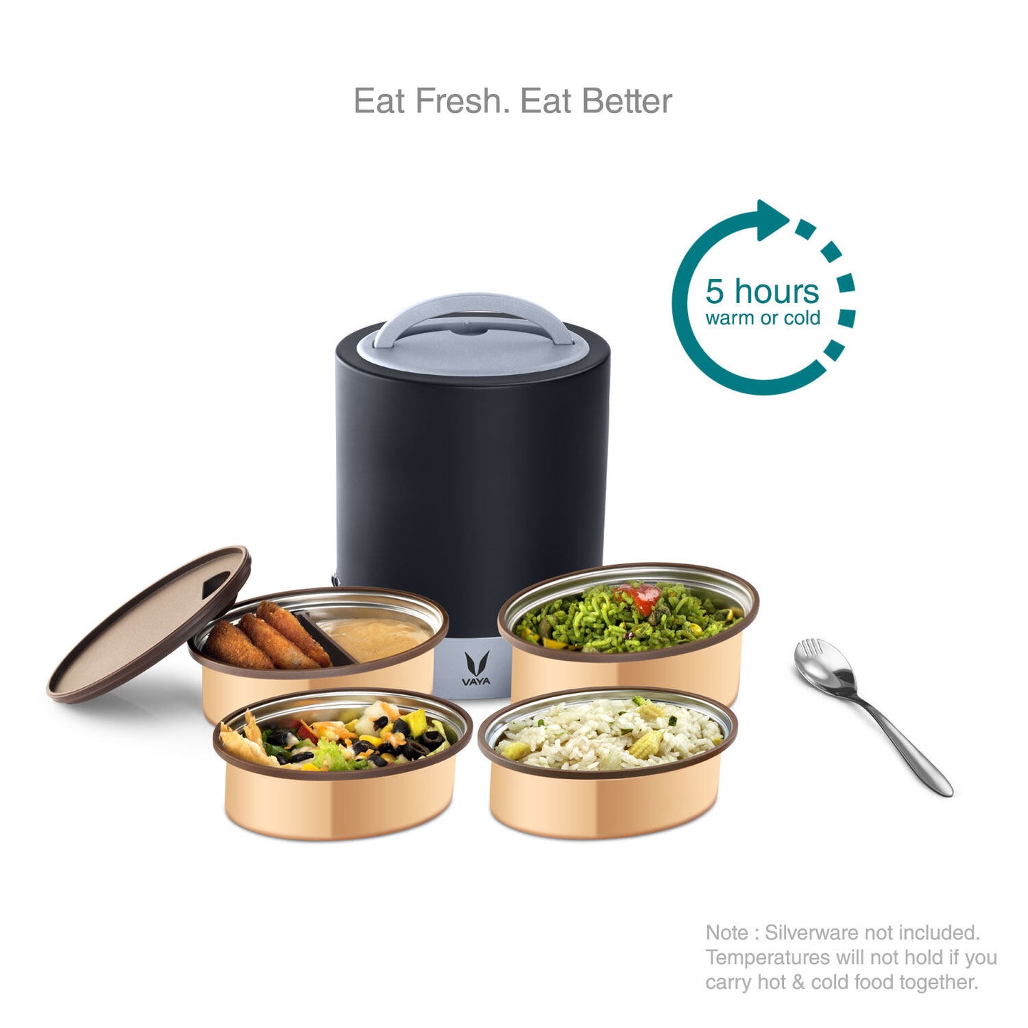 Tyffyn Jumbo Copper-Finished Stainless Steel Lunch Box Without Bagmat, 1300 ml, 4 Containers