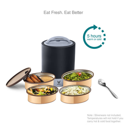 Tyffyn Jumbo Copper-Finished Stainless Steel Lunch Box Without Bagmat, 1300 ml, 4 Containers