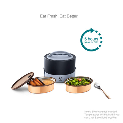 Tyffyn Copper-Finished Stainless Steel Lunch Box, 600 ml, 2 Containers