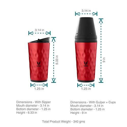Drynk 350 ml 3 in 1 Vacuum Insulated Stainless Steel Gulper and Sipper Water Bottle (Tumbler+Sipper+Gulper) with 2 Cups, Thermos Flask