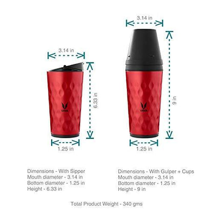 Drynk 350 ml 3 in 1 Vacuum Insulated Stainless Steel Gulper and Sipper Water Bottle (Tumbler+Sipper+Gulper) with 2 Cups, Thermos Flask