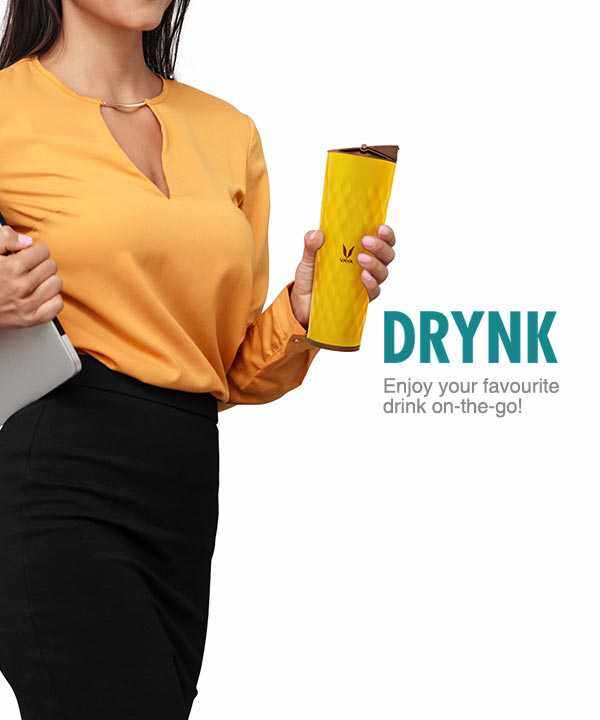 Drynk 600 ml Kelalang Keluli Tahan Karat Bertebat Vakum, Botol Air Penyedut Termos (Tumbler+Sipper) 
