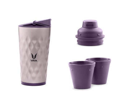 Drynk 350 ml 3 in 1 Vacuum Insulated Stainless Steel Gulper and Sipper Water Bottle (Tumbler+Sipper+Gulper) with 2 Cups, Thermos Flask