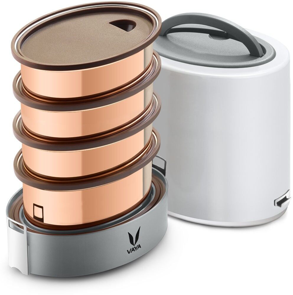 Tyffyn Jumbo Copper-Finished Stainless Steel Lunch Box Without Bagmat, 1300 ml, 4 Containers