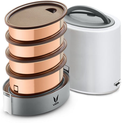 Tyffyn Jumbo Copper-Finished Stainless Steel Lunch Box Without Bagmat, 1300 ml, 4 Containers