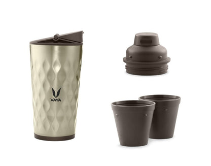 Drynk 350 ml 3 in 1 Vacuum Insulated Stainless Steel Gulper and Sipper Water Bottle (Tumbler+Sipper+Gulper) with 2 Cups, Thermos Flask