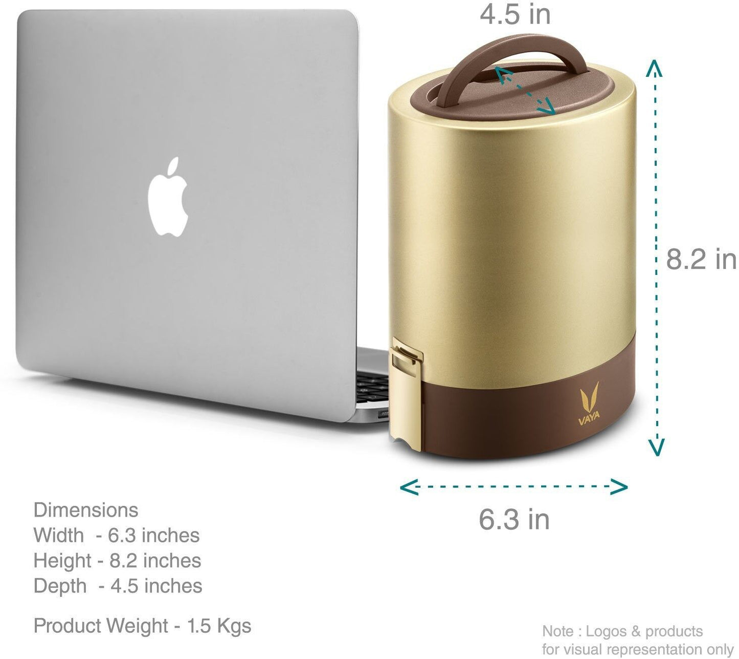 Tyffyn Jumbo Copper-Finished Stainless Steel Lunch Box Without Bagmat, 1300 ml, 4 Containers