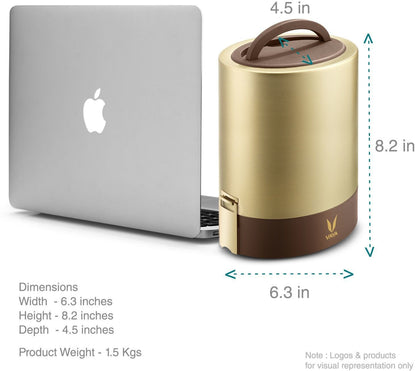 Tyffyn Jumbo Copper-Finished Stainless Steel Lunch Box Without Bagmat, 1300 ml, 4 Containers