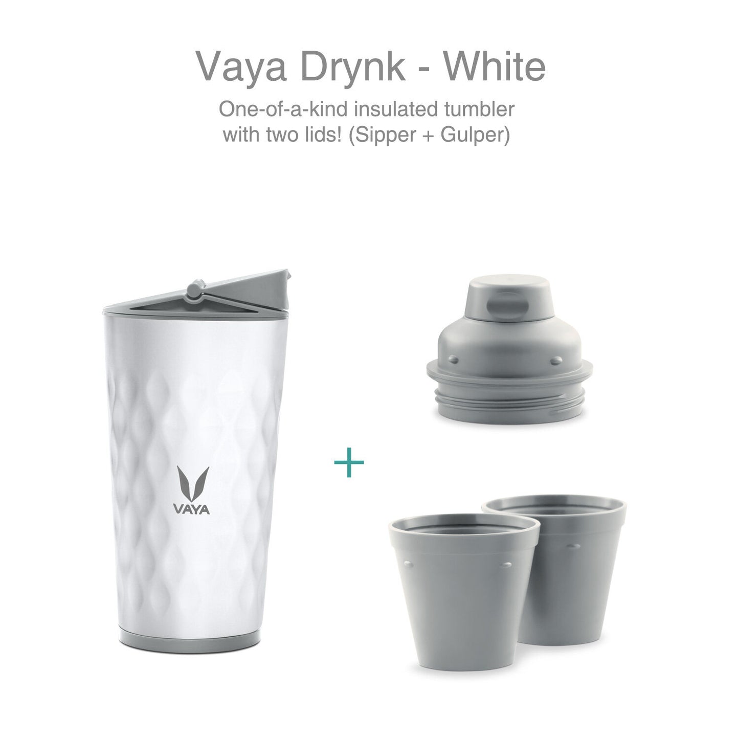 Drynk 350 ml 3 in 1 Vacuum Insulated Stainless Steel Gulper and Sipper Water Bottle (Tumbler+Sipper+Gulper) with 2 Cups, Thermos Flask